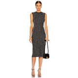 Vestido tubo midi de tweed en blanco y negro by Victoria Beckham